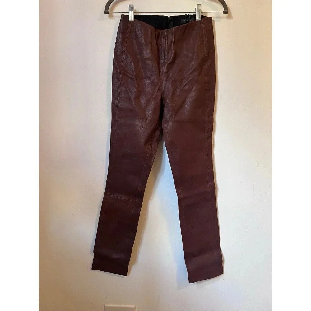 Rag & Bone Simone Lamb Leather Pants Women's 4 Stretchy NWT Brown - Picture 2 of 11